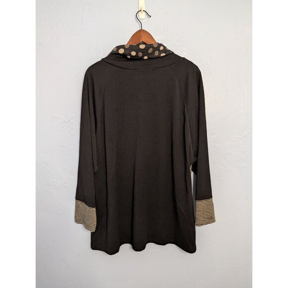 Terra SJ Apparel XL Long-Sleeve Cowl Neck Tunic Top Polka Dot Stripe Print Black - Picture 2 of 10